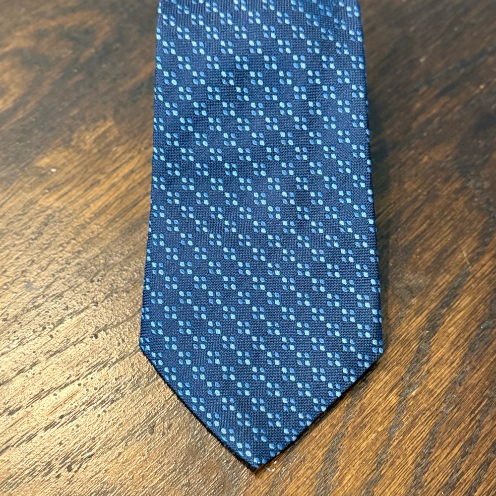 Vintage Harrods Knightsbridge Silk Navy & Light Blue Geometric Micro-Pin Dot Tie
